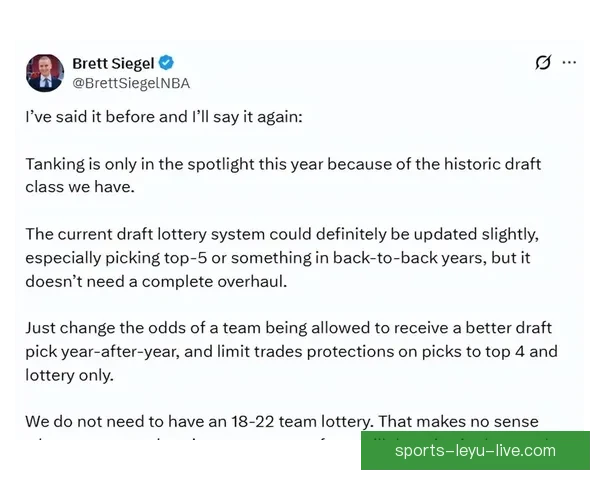 NBA反摆烂计划引争议 名记直言季后赛球队不应只为乐透签